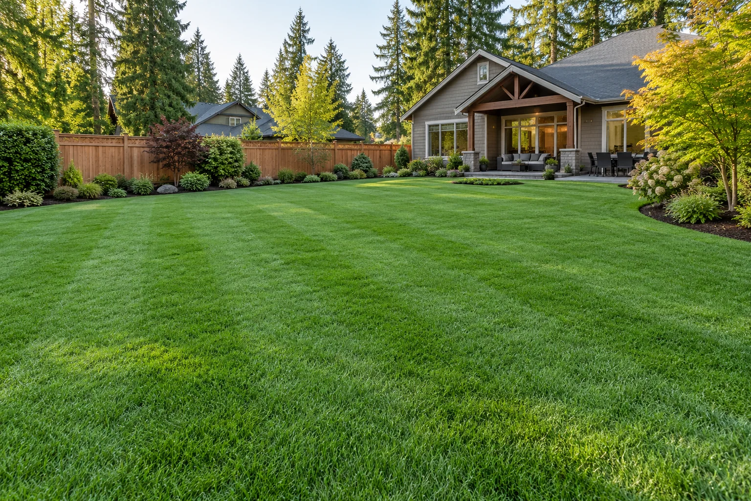 Illustration: Manicured green lawn with mowing stripes and neatly trimmed edges